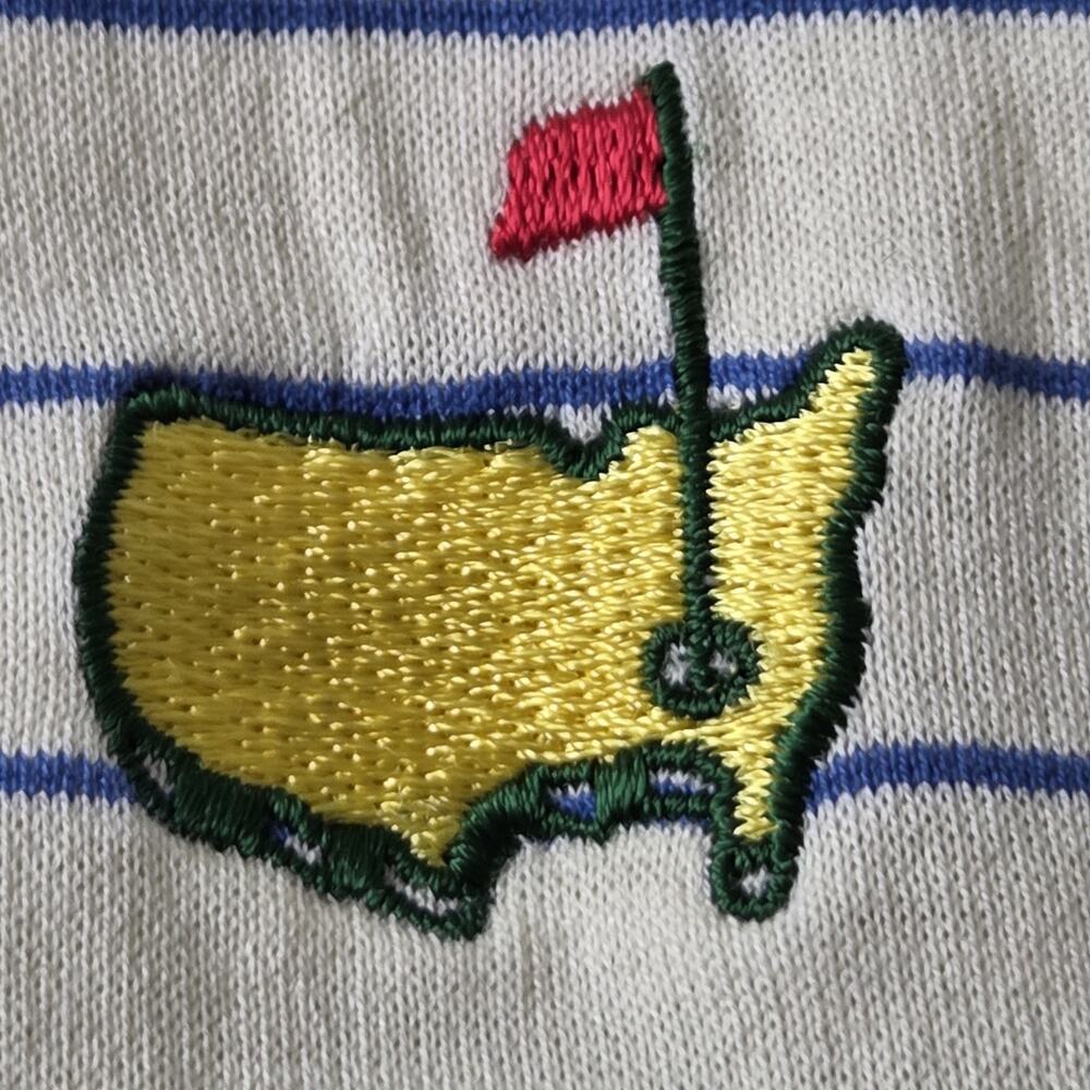 Vtg Masters Augusta National Golf Yellow Blue Striped Polo Shirt Mens SZ L Logo - Picture 2 of 10